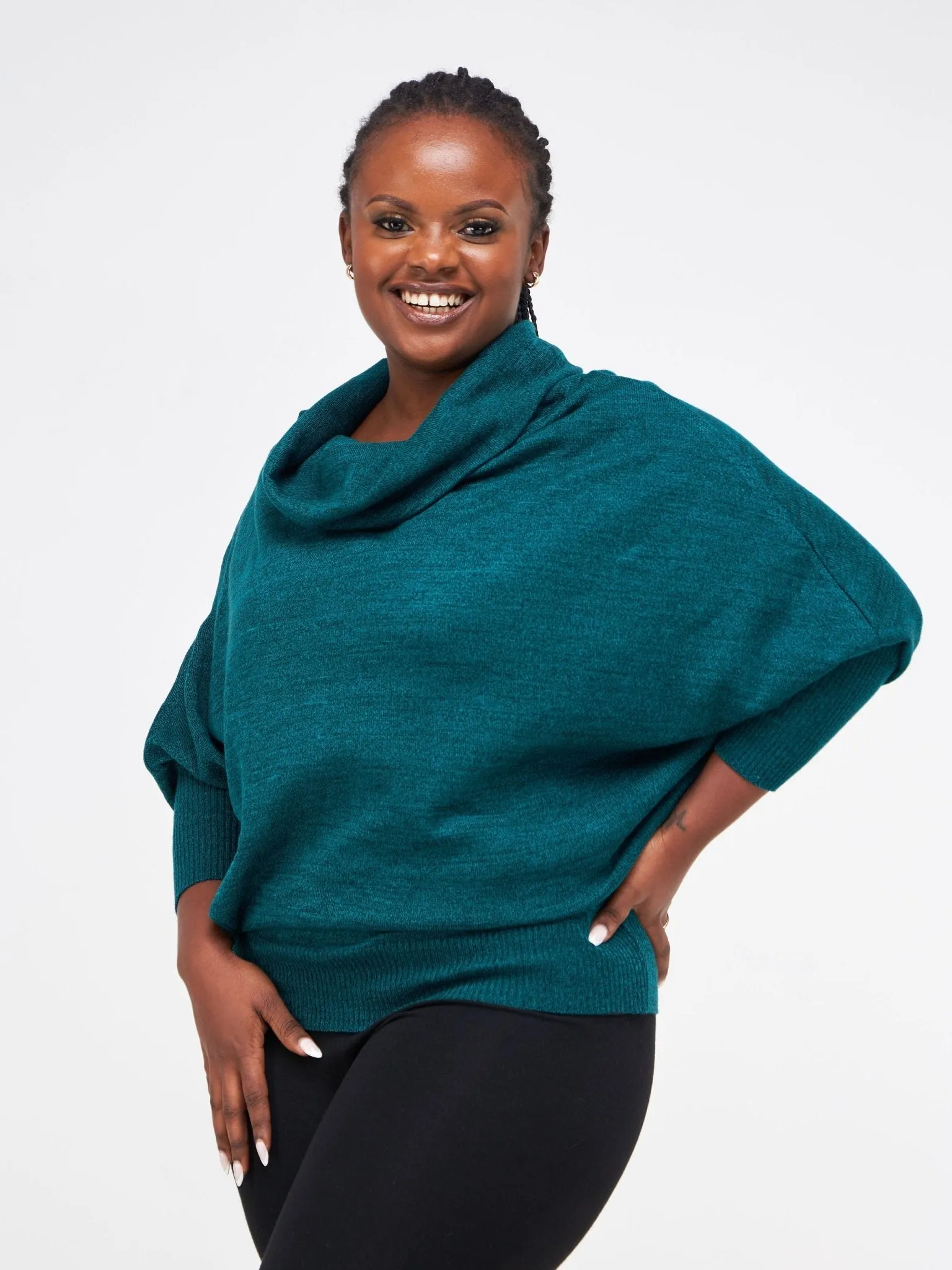 Vivo Basic Short Dolman Sweater - Teal / Black