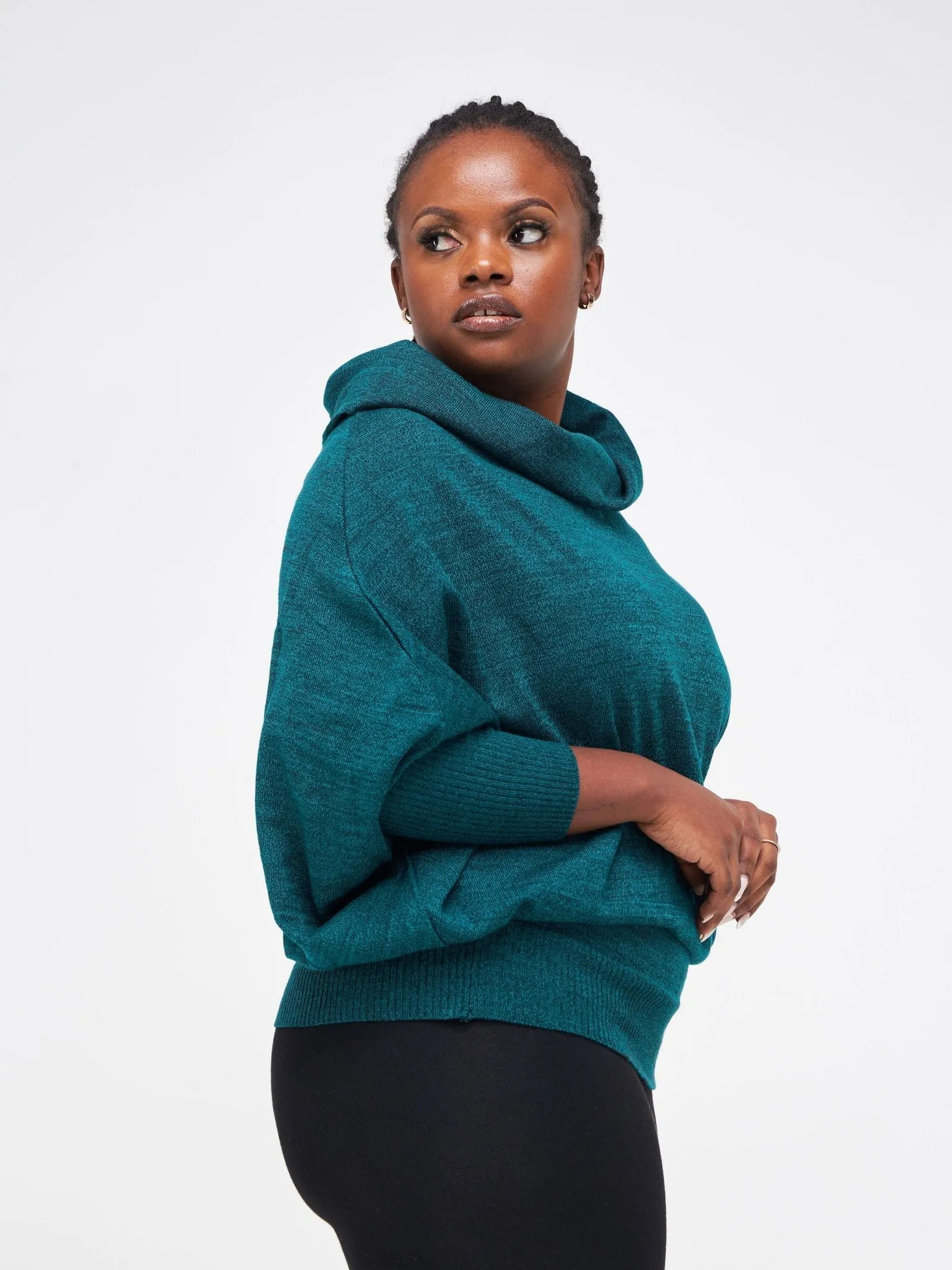 Vivo Basic Short Dolman Sweater - Teal / Black