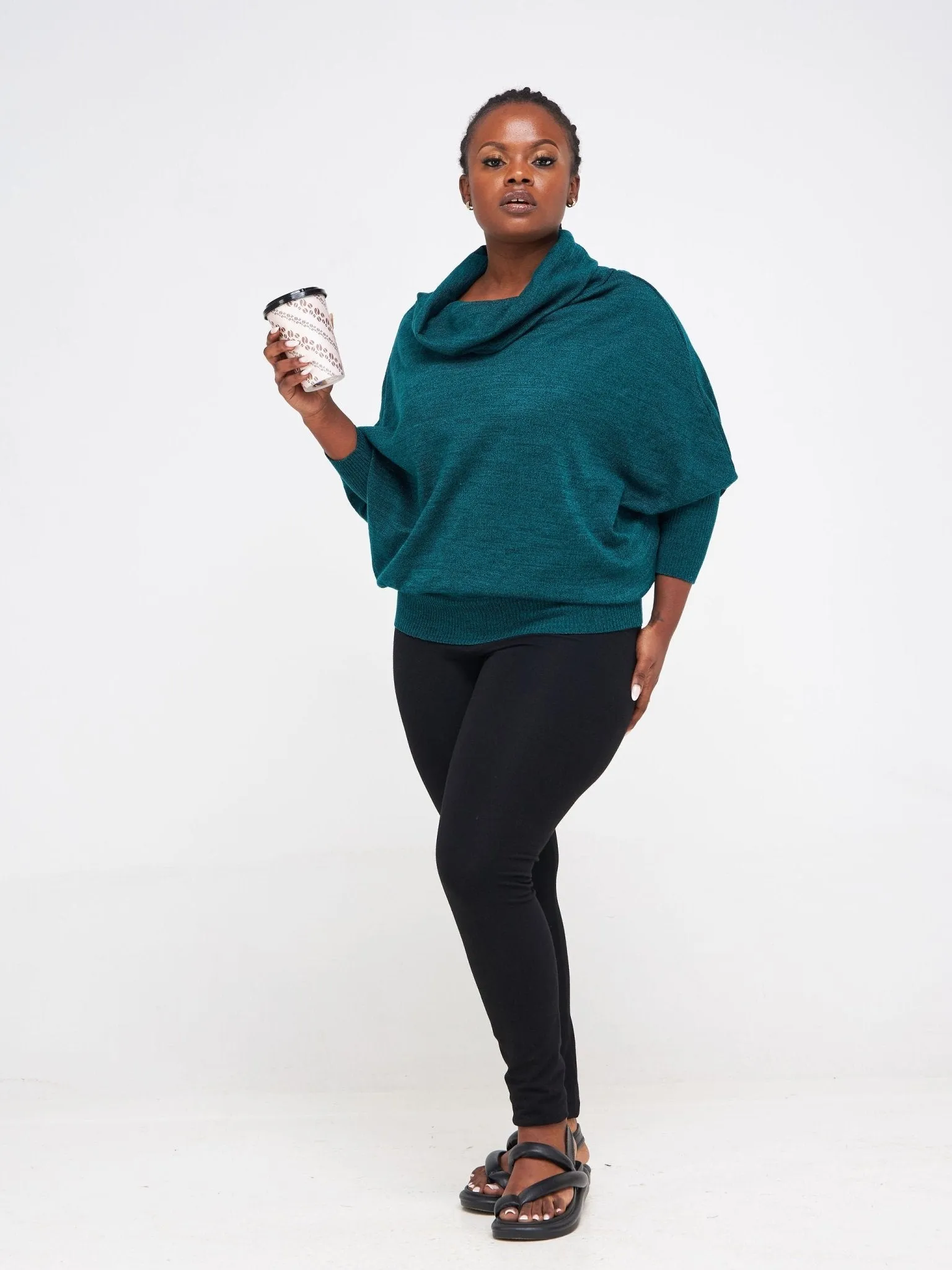 Vivo Basic Short Dolman Sweater - Teal / Black