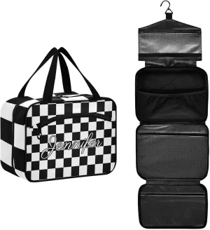 Vnurnrn Custom Chessboard Checkered Travel Toiletry Bag for Women Men Hanging Makeup Bag Portable Cosmetic Organizer Make Up Bag for Cosmetics Traveling Daily Use