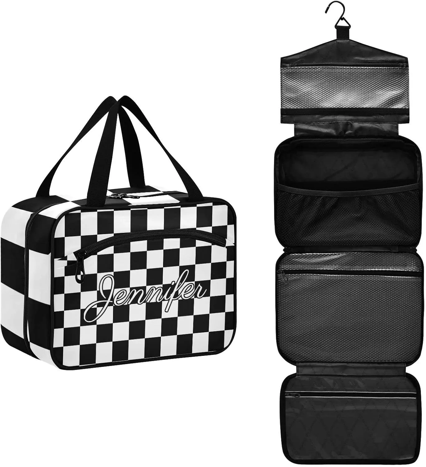 Vnurnrn Custom Chessboard Checkered Travel Toiletry Bag for Women Men Hanging Makeup Bag Portable Cosmetic Organizer Make Up Bag for Cosmetics Traveling Daily Use