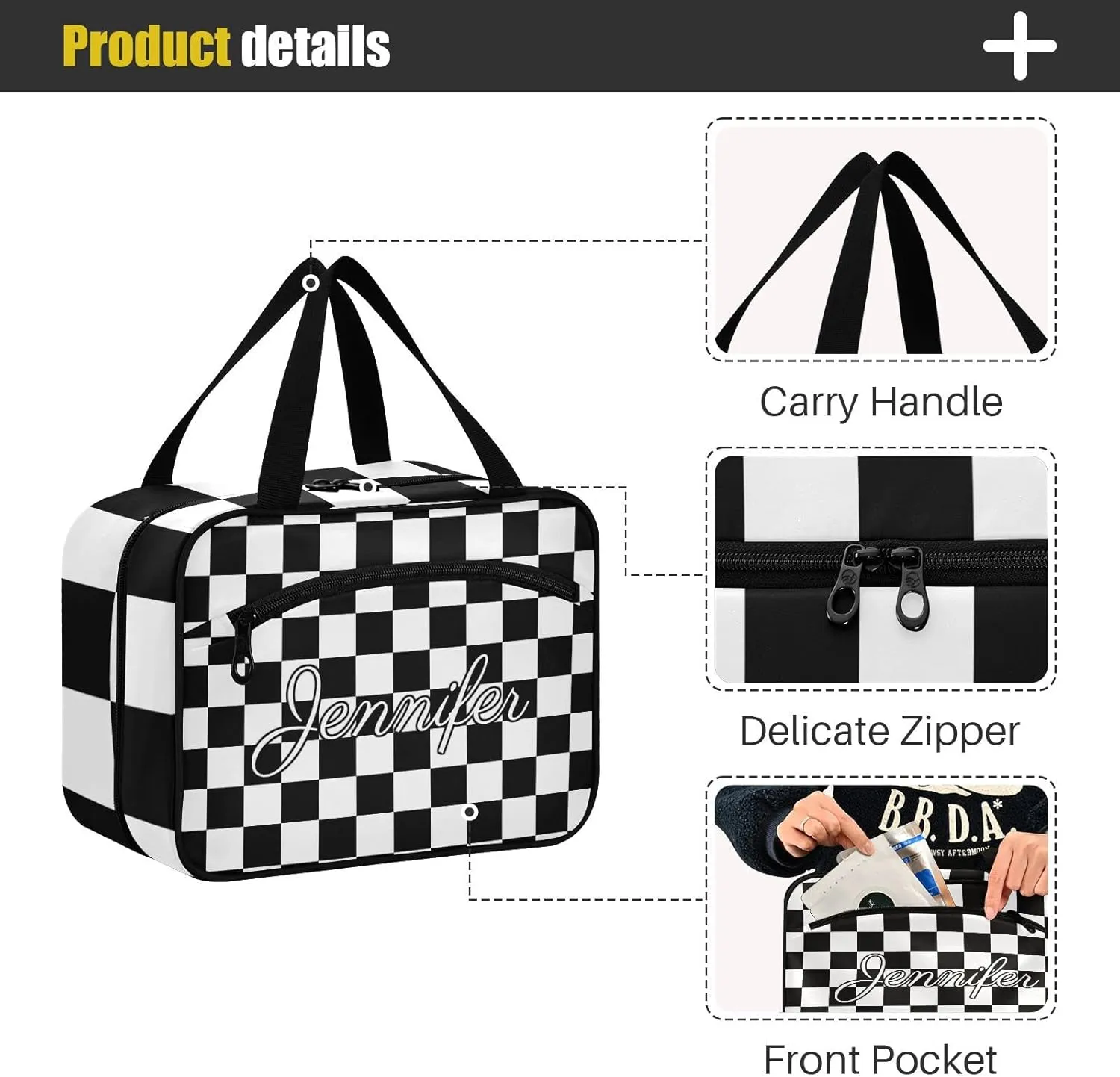 Vnurnrn Custom Chessboard Checkered Travel Toiletry Bag for Women Men Hanging Makeup Bag Portable Cosmetic Organizer Make Up Bag for Cosmetics Traveling Daily Use