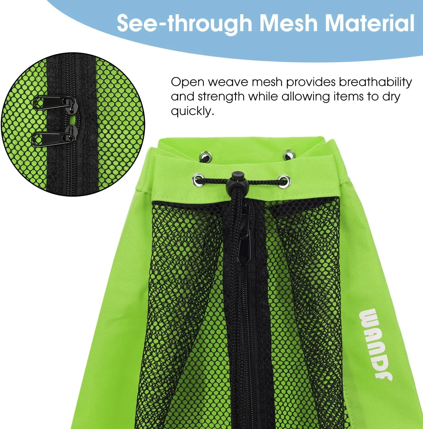 WANDF Swim Bag Mesh Drawstring Backpack Beach Backpack for Swimming, Gym, and Workout Gear