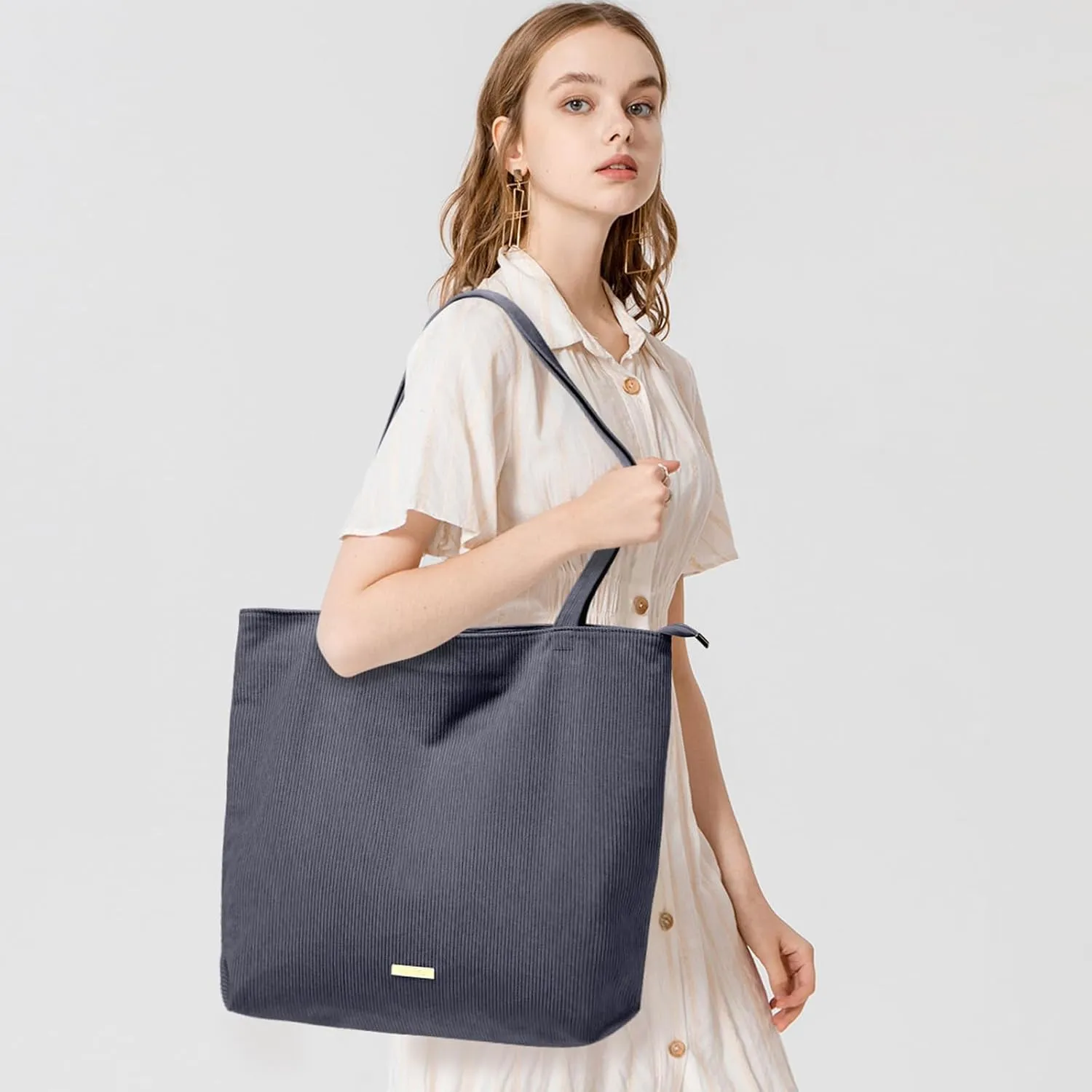 WantGor Women Corduroy Tote Bag, Large Shoulder Hobo Bags Casual Zipper Handbags Work Travel Shopping Bag with Pockets