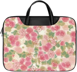 Watercolor Rose Flower Laptop Case Slim Water Resistant Computer Bag with Handle Briefcase for Work
