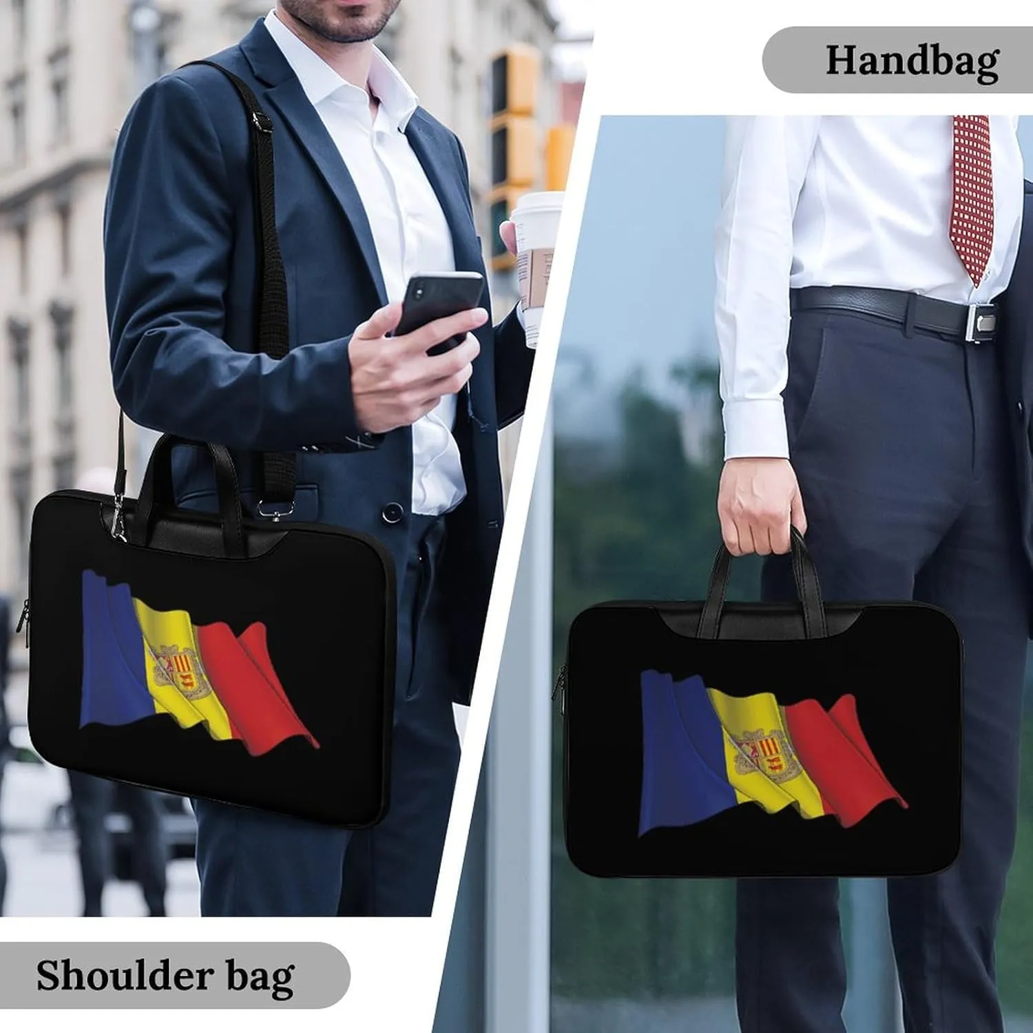 Waving Flag Andorran Leather Bag Laptop Case Slim Water Resistant Computer Bags with Handle Briefcase for Work