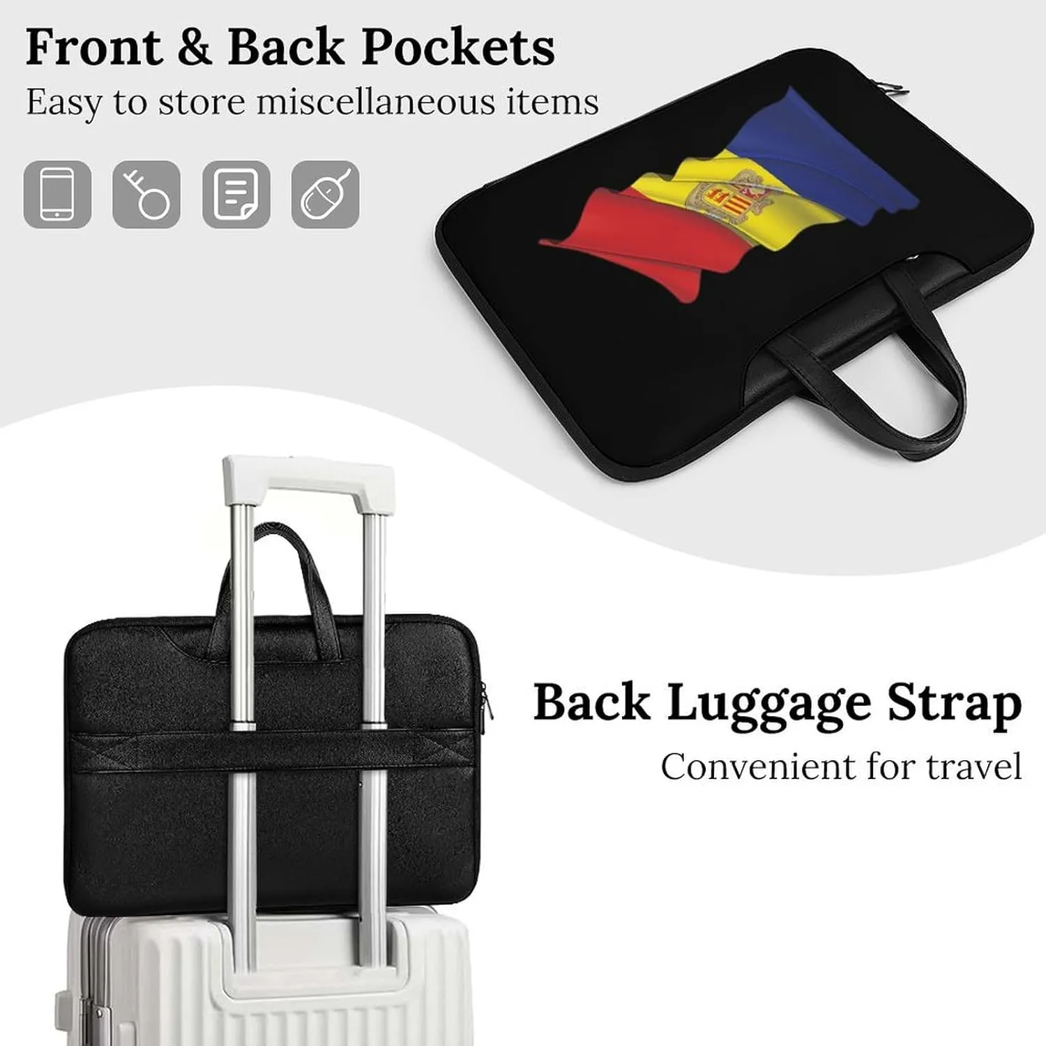 Waving Flag Andorran Leather Bag Laptop Case Slim Water Resistant Computer Bags with Handle Briefcase for Work