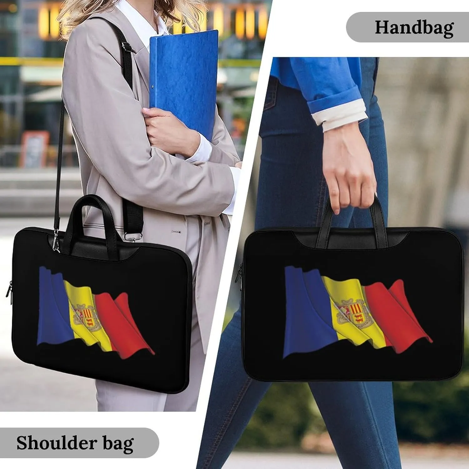 Waving Flag Andorran Leather Bag Laptop Case Slim Water Resistant Computer Bags with Handle Briefcase for Work