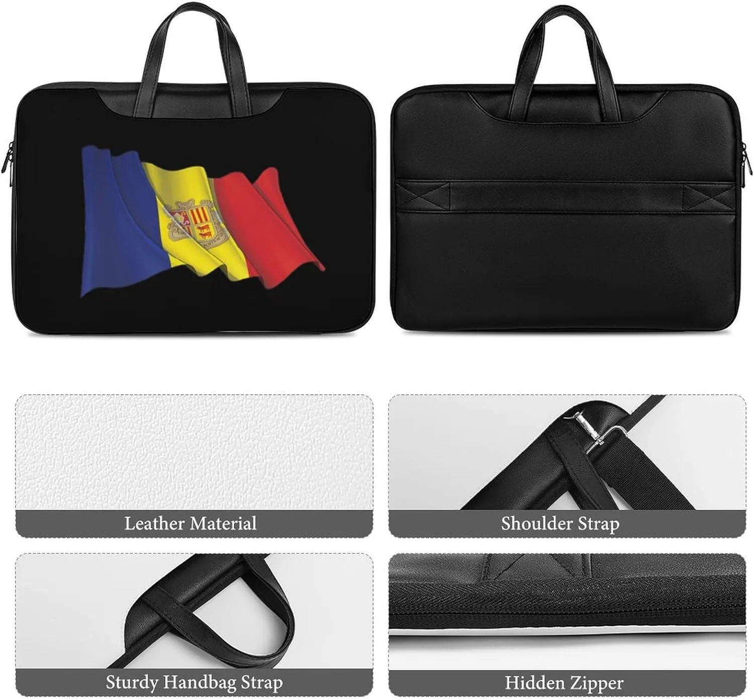 Waving Flag Andorran Leather Bag Laptop Case Slim Water Resistant Computer Bags with Handle Briefcase for Work