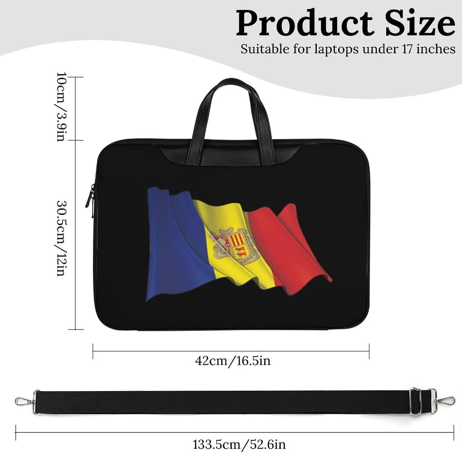 Waving Flag Andorran Leather Bag Laptop Case Slim Water Resistant Computer Bags with Handle Briefcase for Work