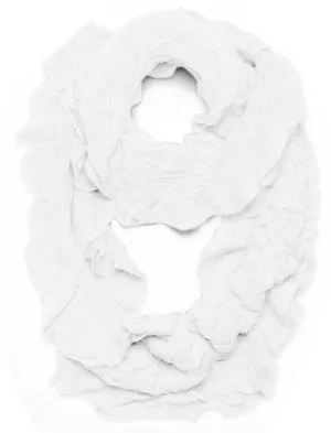 White Peach Couture Trendy and Chic Ruffle Edge Thick Knitted Circle Infinity Loop Scarf