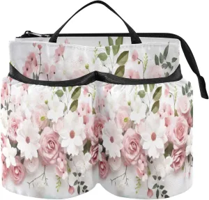 White Pink Flowers Luggage Cup Holder for Suitcases Free Hands Suitcase Drink Carrier with Handle Luggage Drink Caddy for Flight Attendants