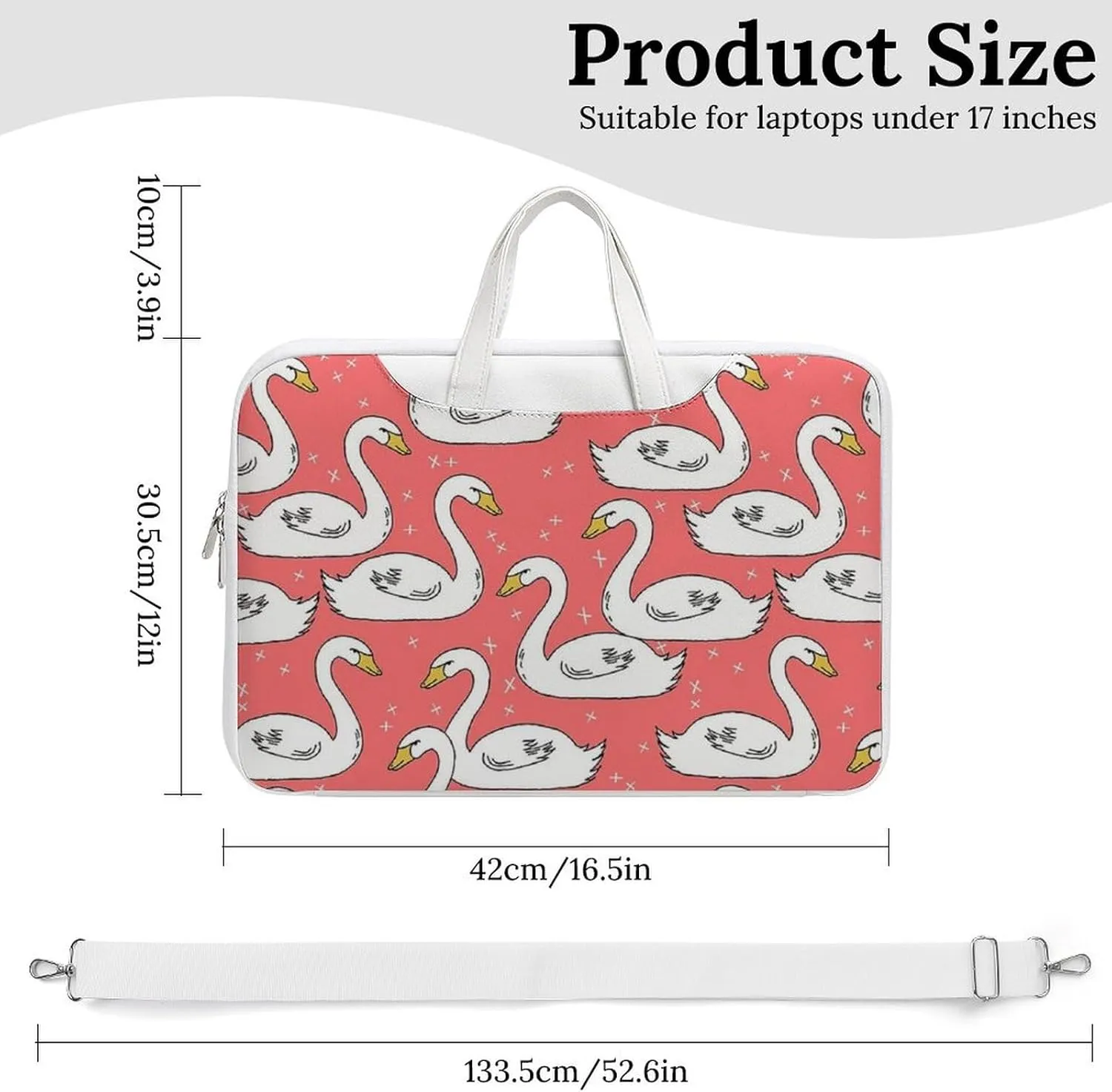 White Swans Leather Bag Laptop Case Slim Water Resistant Computer Bags with Handle Briefcase for Work