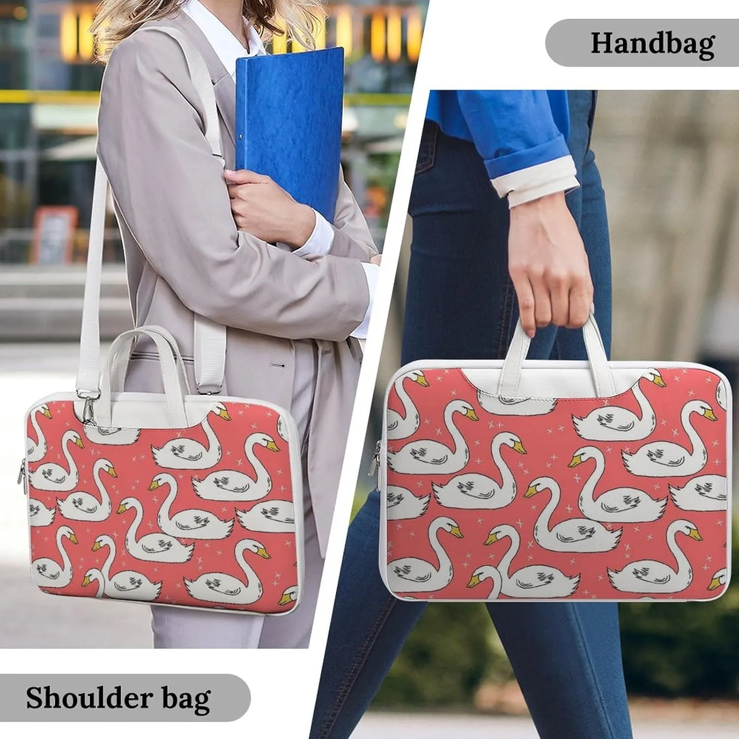 White Swans Leather Bag Laptop Case Slim Water Resistant Computer Bags with Handle Briefcase for Work