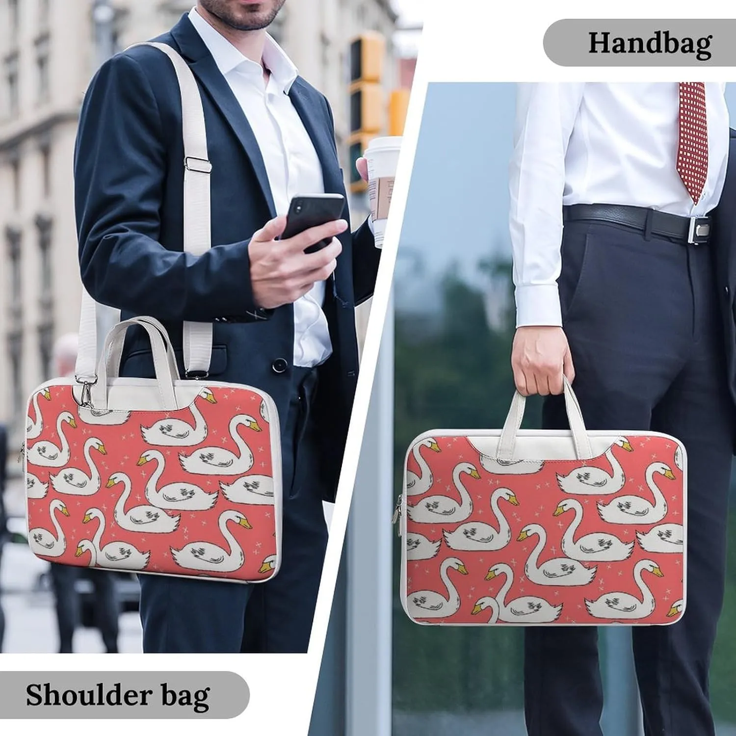 White Swans Leather Bag Laptop Case Slim Water Resistant Computer Bags with Handle Briefcase for Work