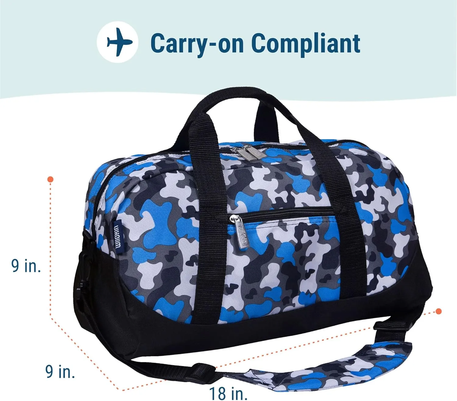 Wildkin Kids Overnighter Duffel Bag  Carry-On Size, Ideal for School & Sleepovers  Blue Camo