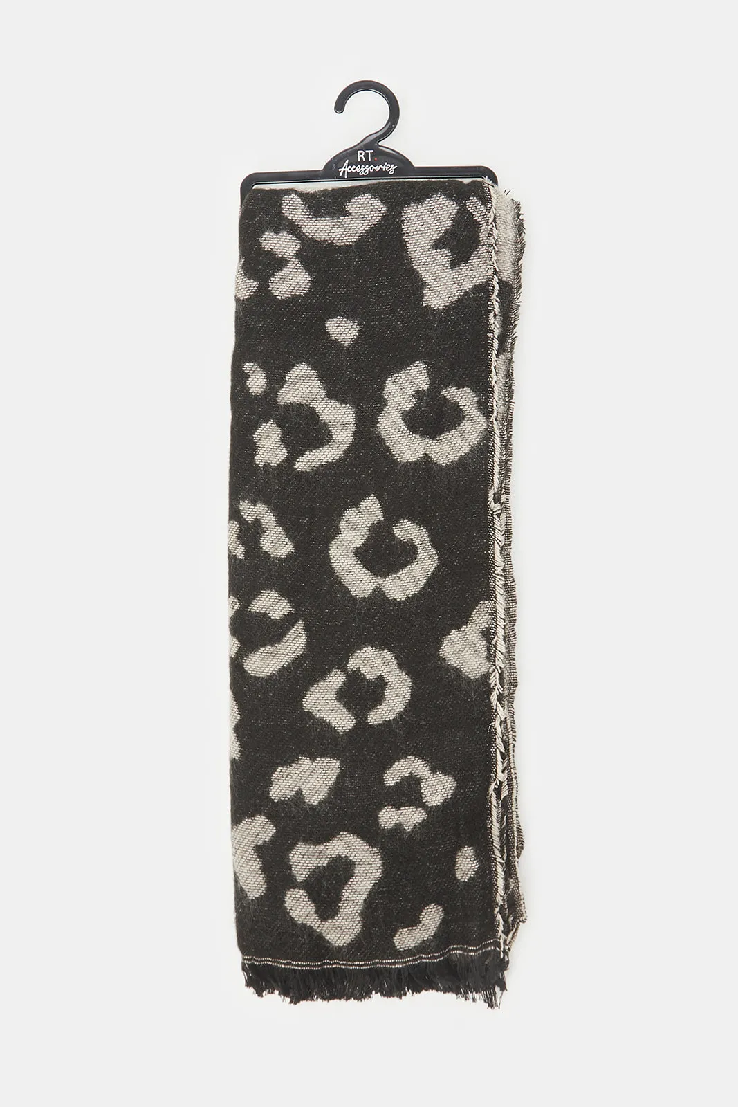 Women Black And Grey Knitted Blanket Scarf