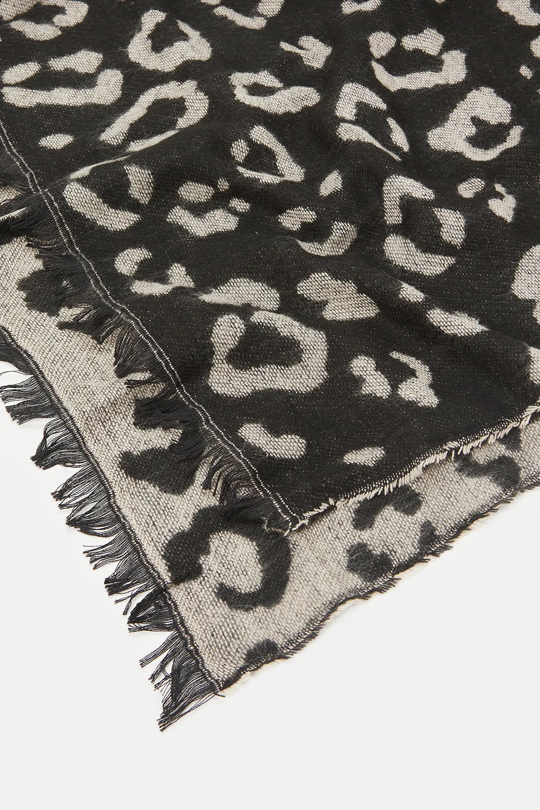 Women Black And Grey Knitted Blanket Scarf