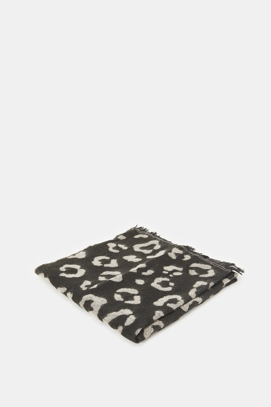 Women Black And Grey Knitted Blanket Scarf