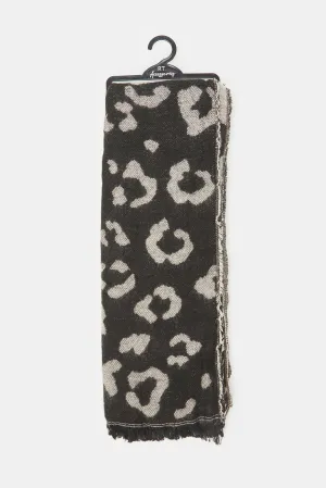 Women Black And Grey Knitted Blanket Scarf