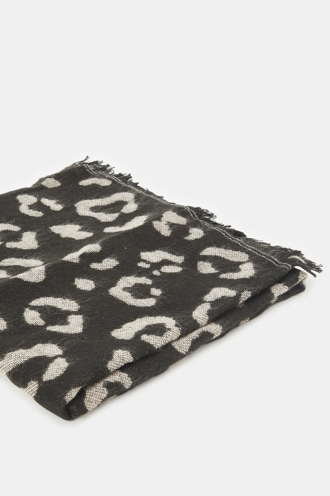 Women Black And Grey Knitted Blanket Scarf