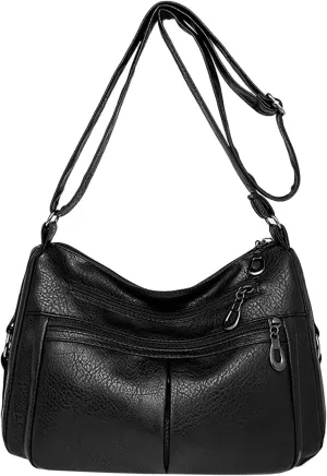 Women Vintage Simple Solid Horizontal Square Soft Leather Crossbody Bag Shoulder Bag Outdoor Messenger (Black, One Size)