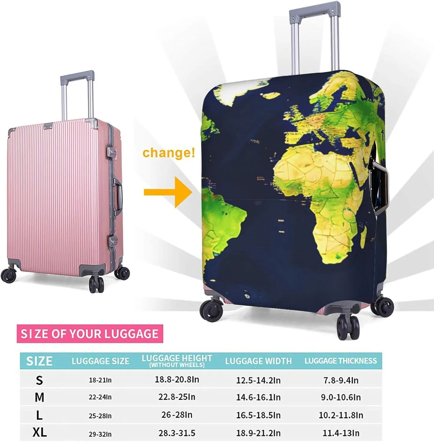 World Map Print Washable Suitcase Cover Protective Luggage Cover Anti Scratch Travel Gear Protector