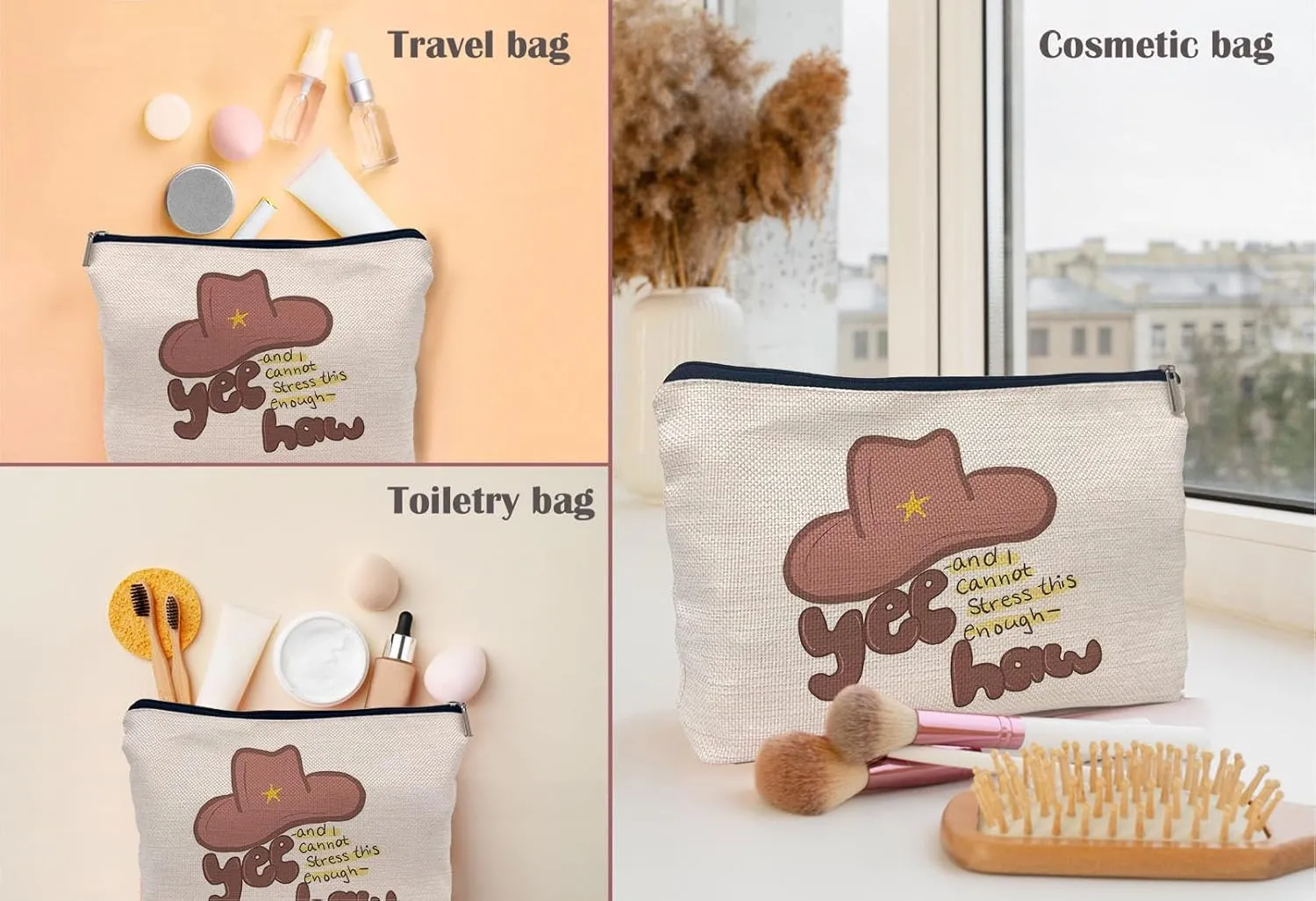Yeehaw Cowgirl Western Makeup Bag - Nashville Girls' Cosmetic Bag, Funny Gifts for Women Cowgirls