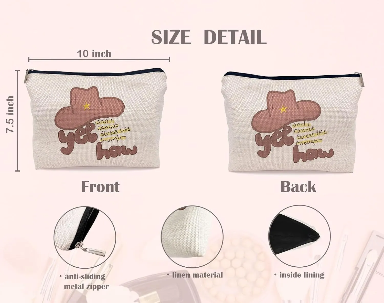 Yeehaw Cowgirl Western Makeup Bag - Nashville Girls' Cosmetic Bag, Funny Gifts for Women Cowgirls