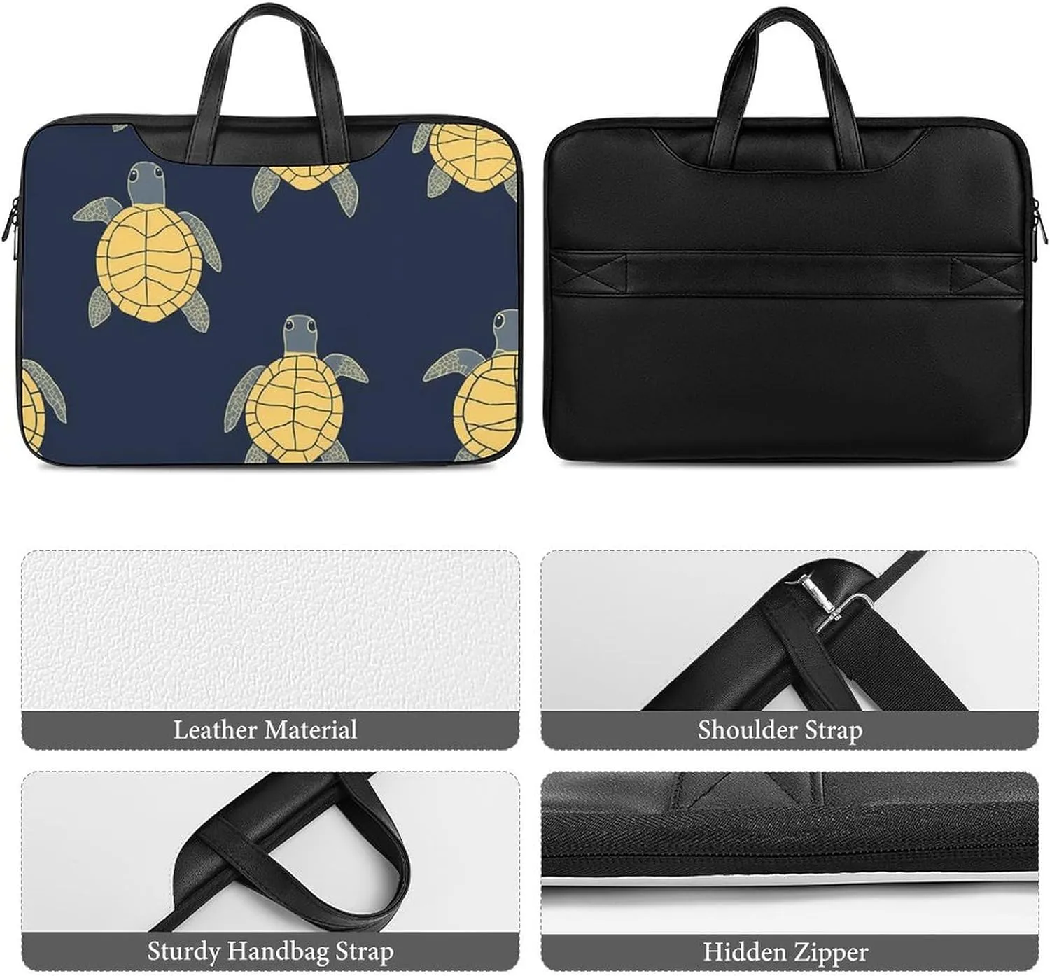 Yellow Turtles Leather Bag Laptop Case Slim Water Resistant Computer Bags with Handle Briefcase for Work