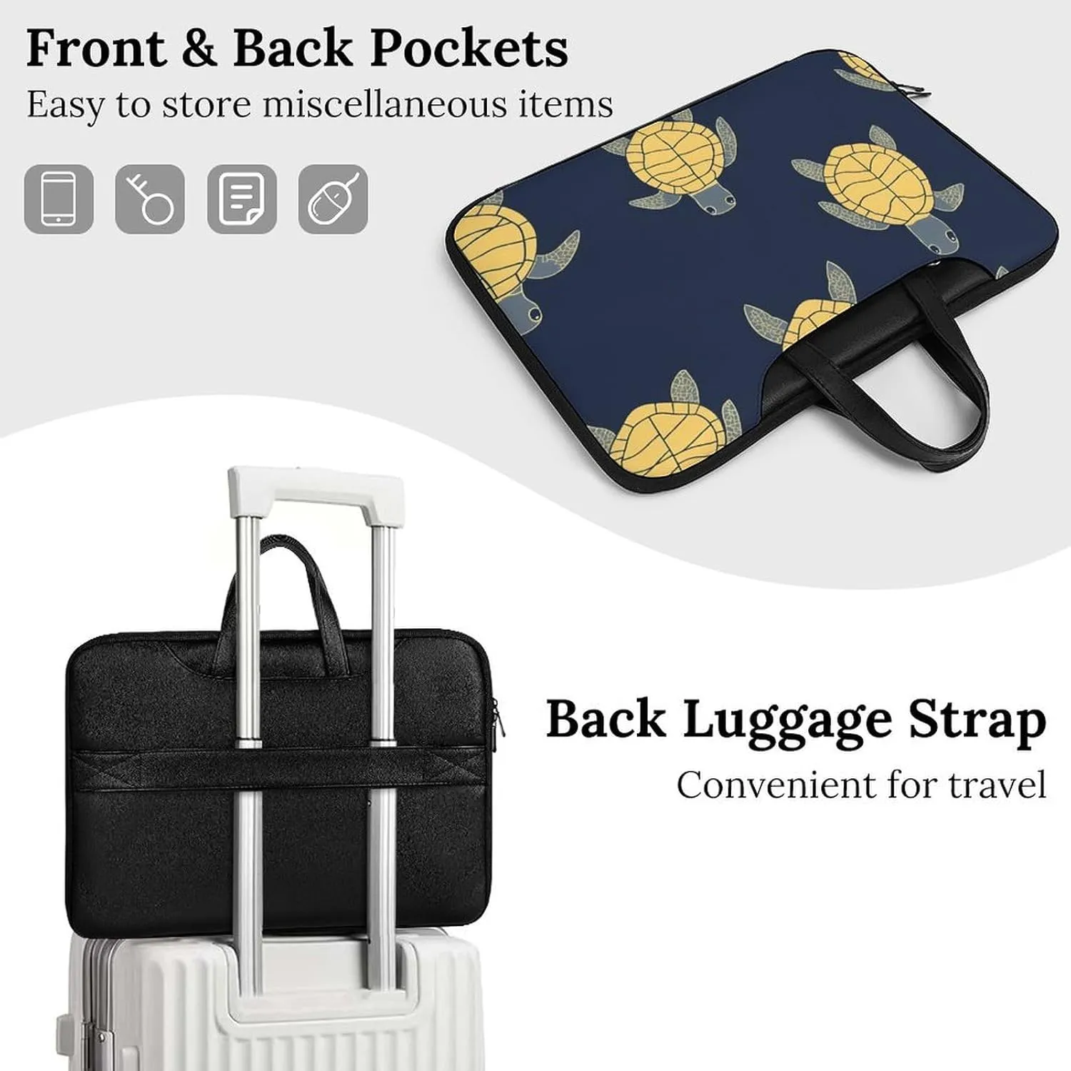 Yellow Turtles Leather Bag Laptop Case Slim Water Resistant Computer Bags with Handle Briefcase for Work