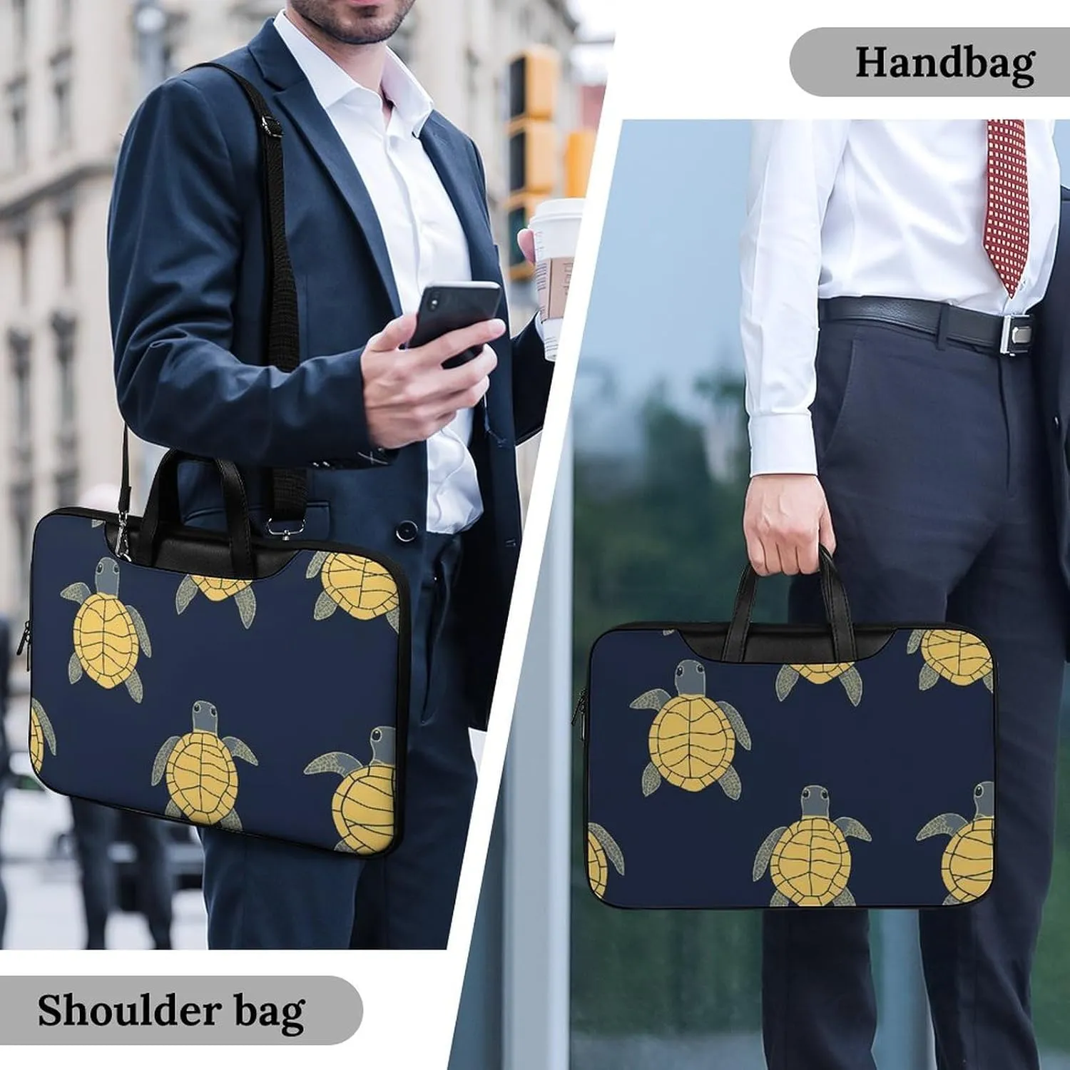 Yellow Turtles Leather Bag Laptop Case Slim Water Resistant Computer Bags with Handle Briefcase for Work