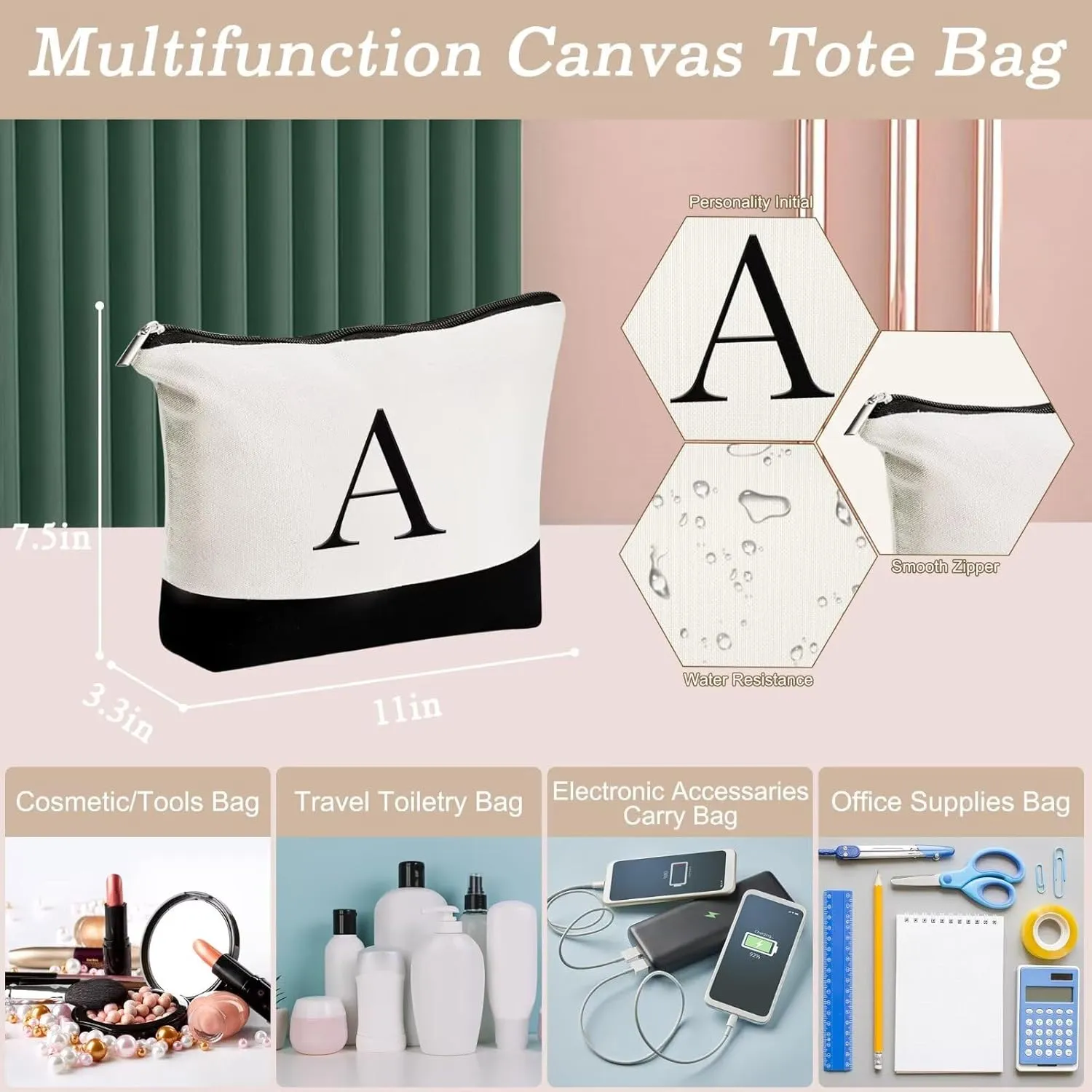 YOOLIFE Initial Canvas Tote Bag & Makeup Bag, Birthday Gifts for Women Mom Sister Friends, Bridesmaid Wedding Gifts