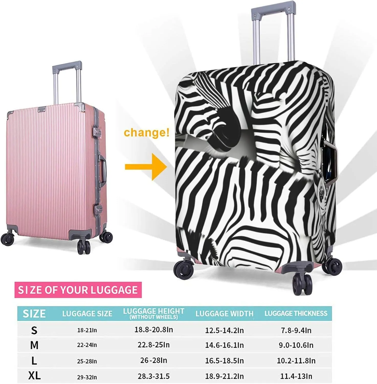 Zebra Print Washable Suitcase Cover Protective Luggage Cover Anti Scratch Travel Gear Protector