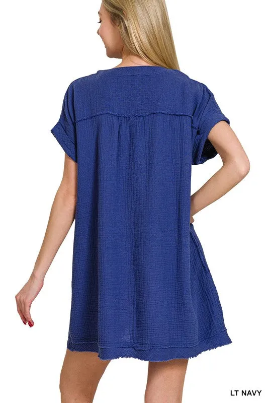 Zenana Cotton Double Gauze Solid Womens Dress S-XL in White