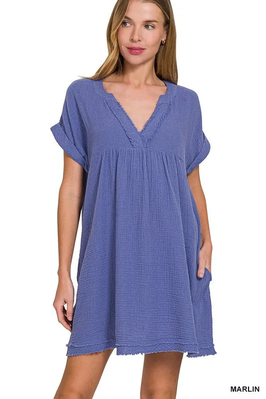 Zenana Cotton Double Gauze Solid Womens Dress S-XL in White